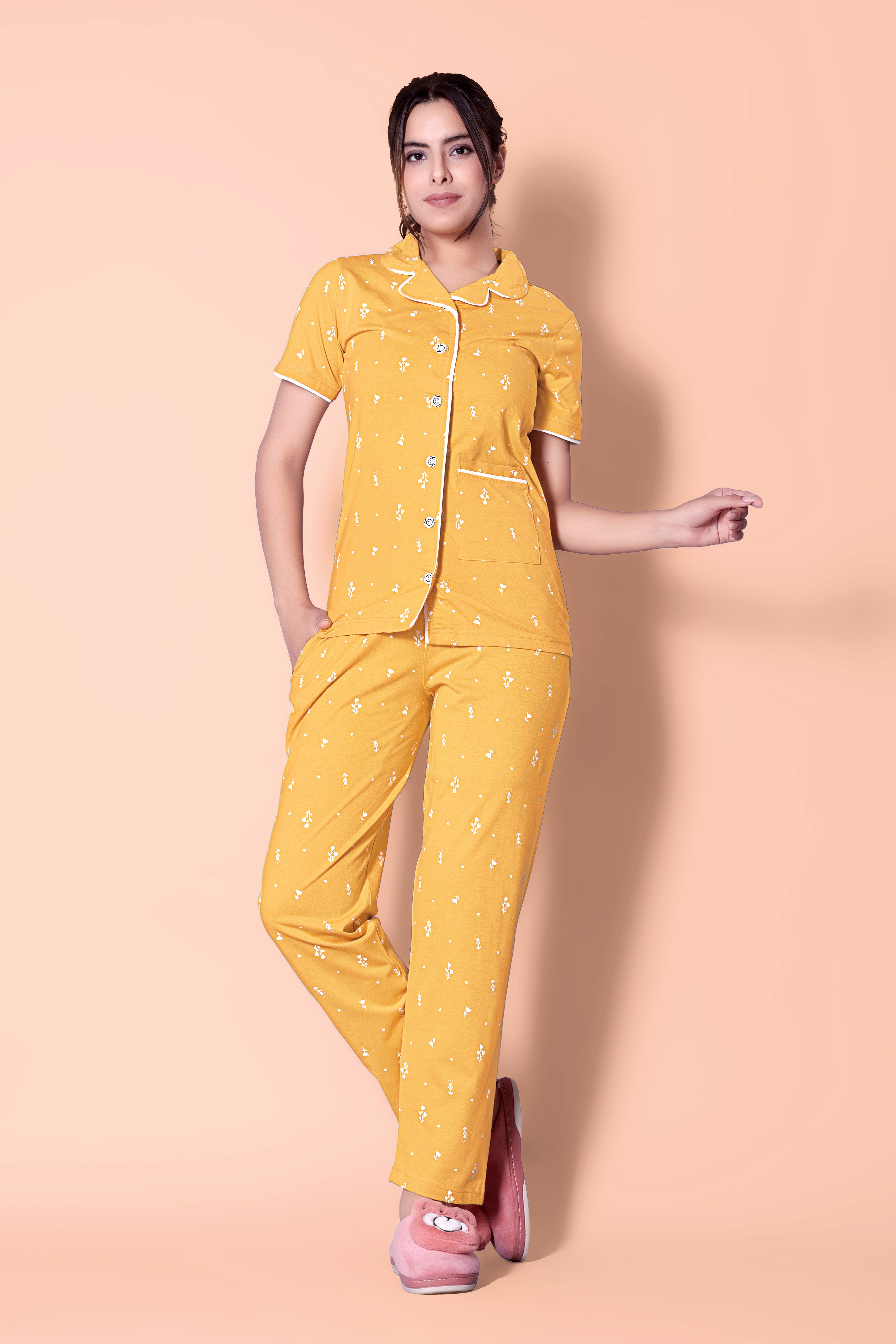 Mango Foliage design Button Down Night-Suit Set (MTF2v09)