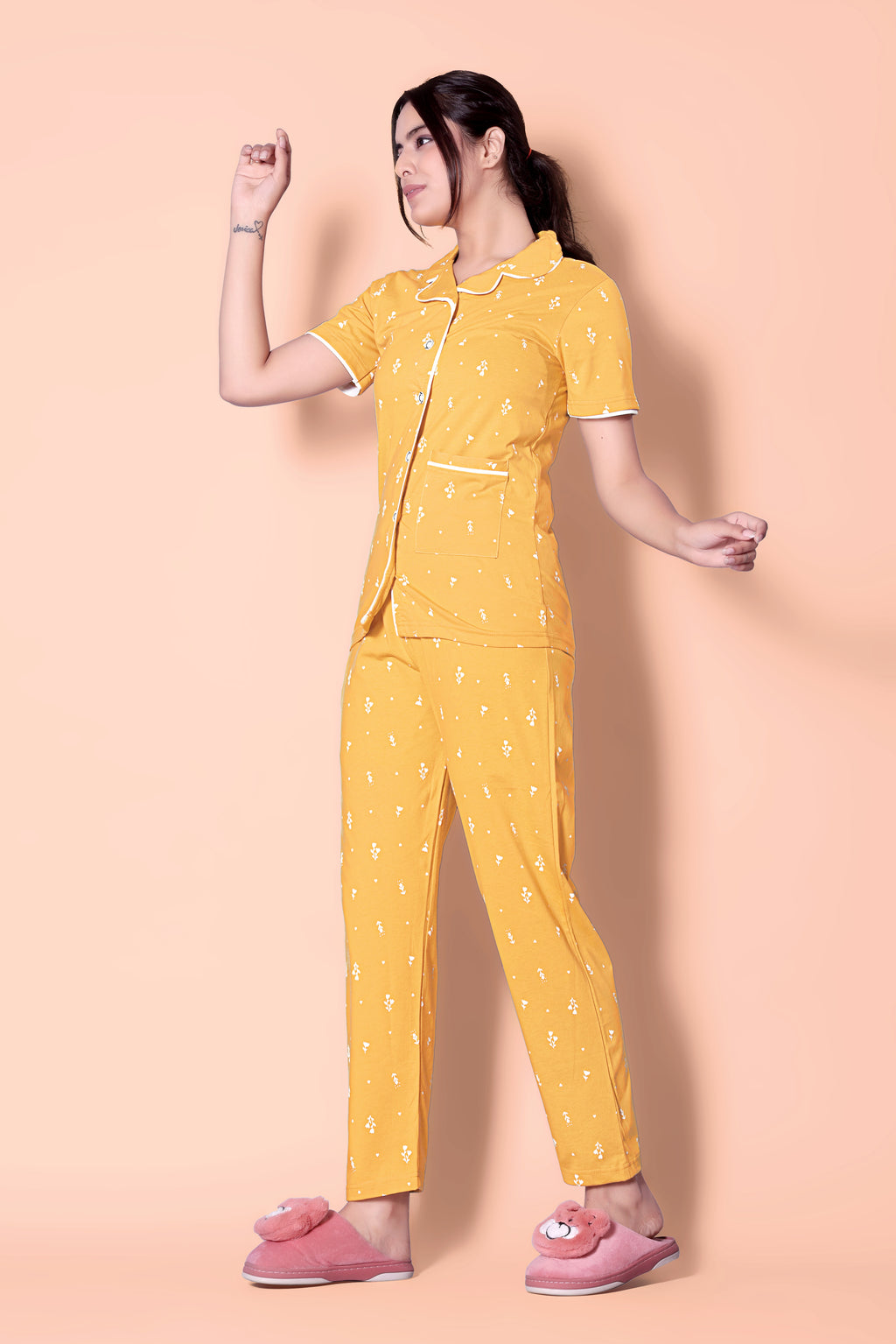 Mango Foliage design Button Down Night-Suit Set (MTF2v09)