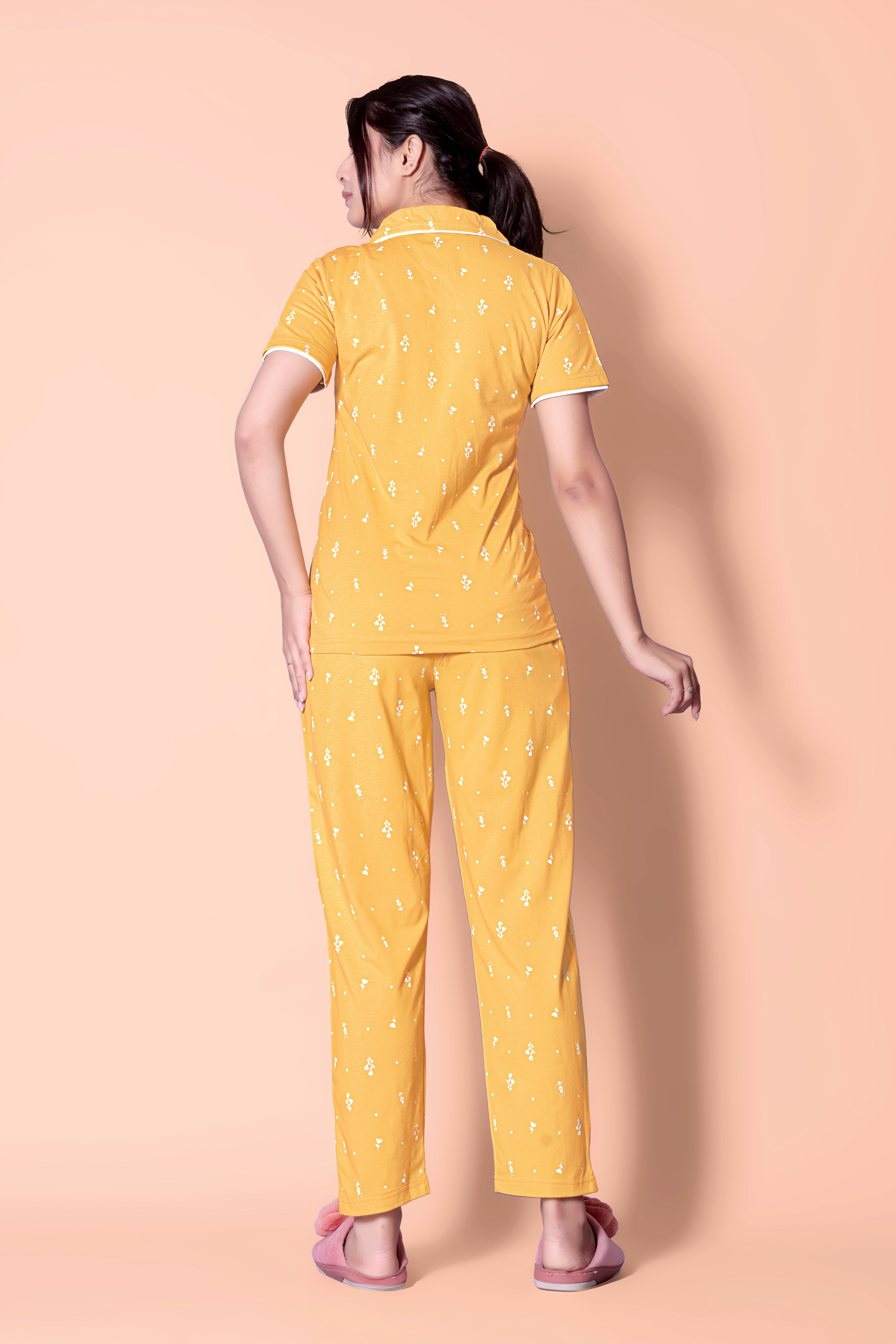 Mango Foliage design Button Down Night-Suit Set (MTF2v09)