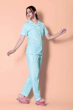 Sea green reverse moroccan tile print Button Down Night-Suit Set (MTF2v05)