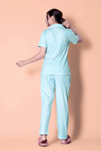 Sea green reverse moroccan tile print Button Down Night-Suit Set (MTF2v05)