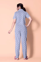 Grey Comet Star Print Button Down Night-Suit Set (MTF2v07)