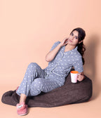 Grey Comet Star Print Button Down Night-Suit Set (MTF2v07)