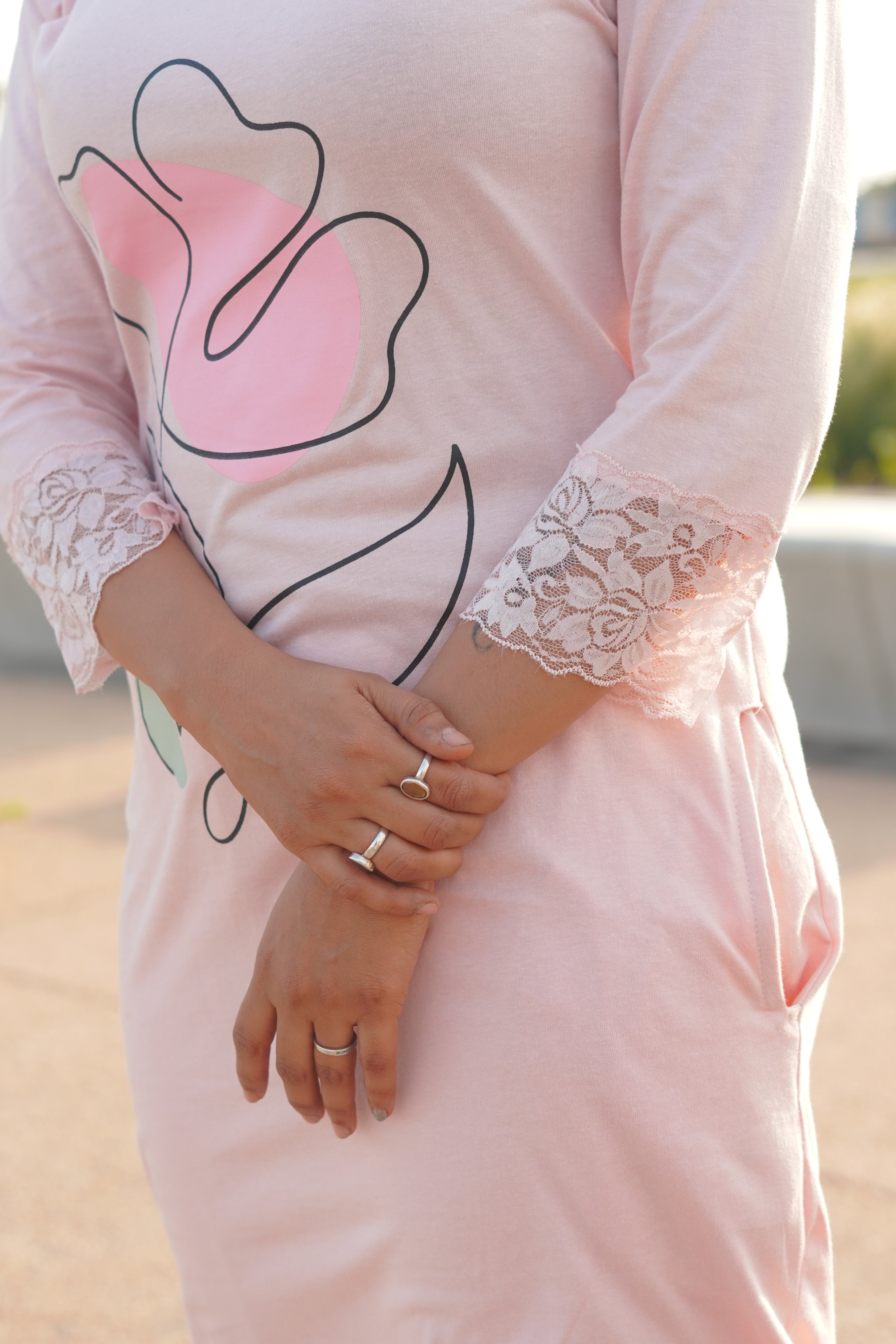 Peach “floral” Long Polo Lace Set | LPX05v09