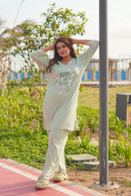 Olive-green “Keep creating” Long Polo Lace Set | LPX05v10