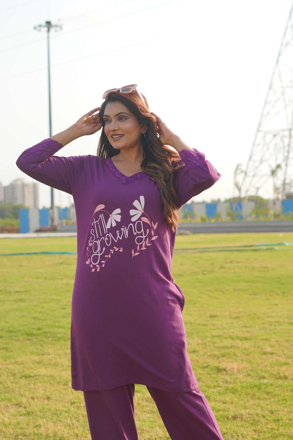 Dark Purple “Still Growing” Long Tee's Polo Lace Set | LPX05v01