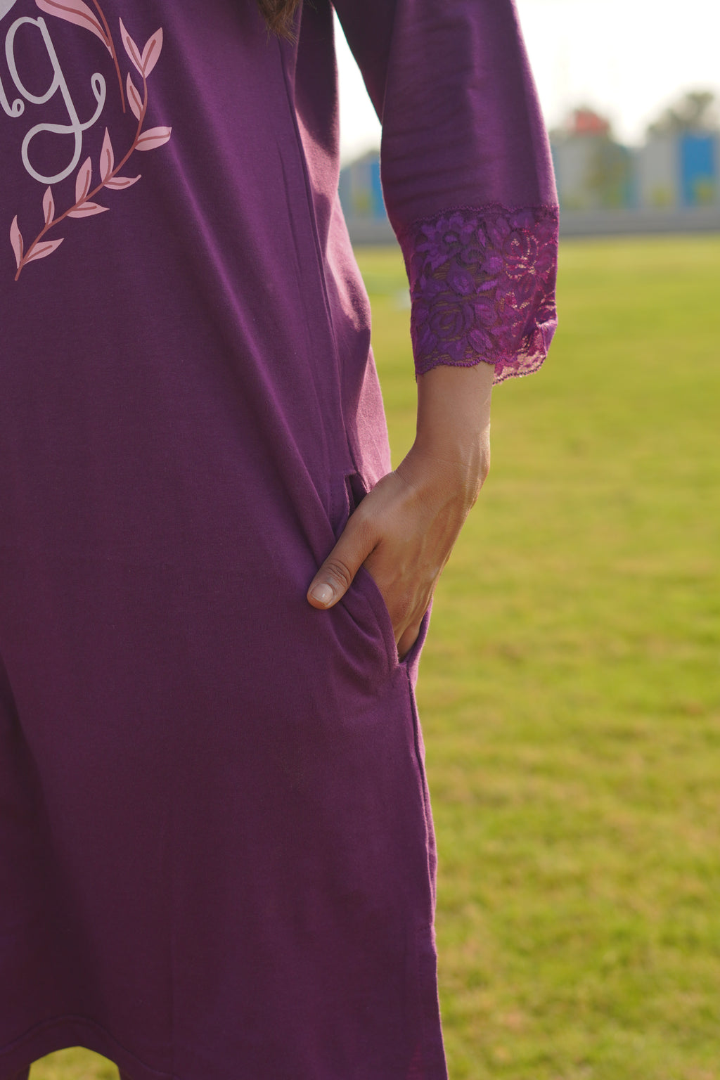 Dark Purple “Still Growing” Long Tee's Polo Lace Set | LPX05v01