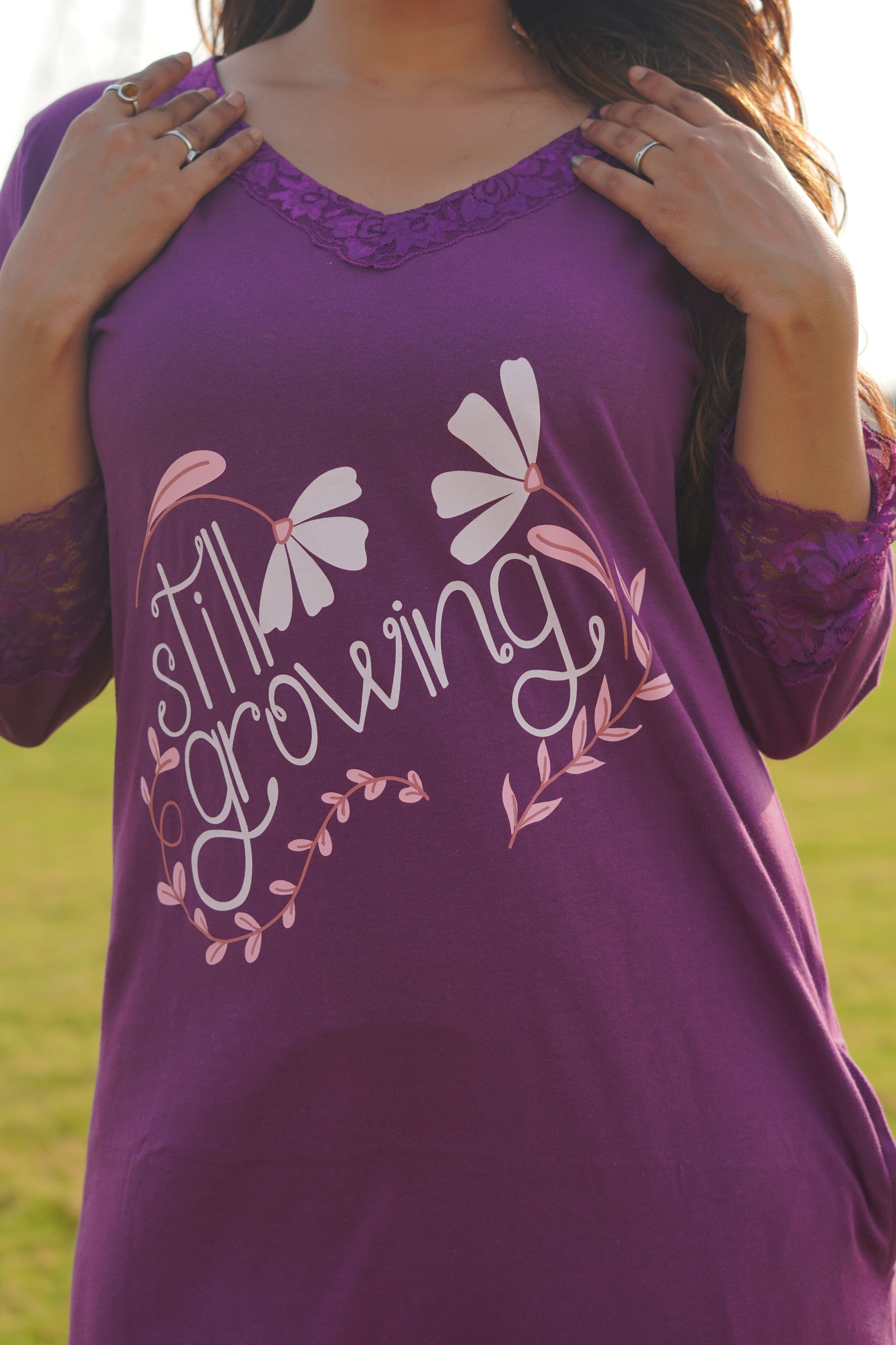 Dark Purple “Still Growing” Long Tee's Polo Lace Set | LPX05v01