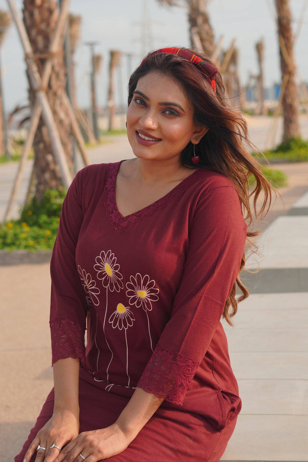 Maroon “Fresh Beginnings” Long Tee's Polo Lace Set | LPX05v08