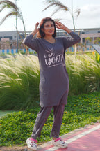 Dark Grey “Worth it” Long Tee's Polo Lace Set | LPX05v07