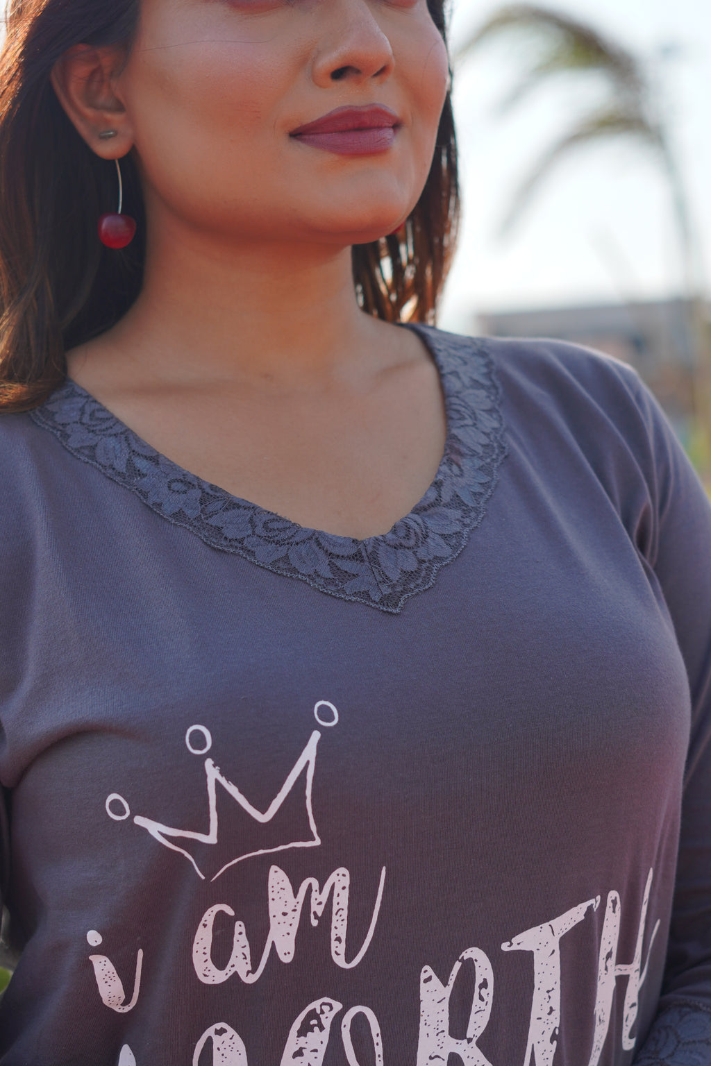 Dark Grey “Worth it” Long Tee's Polo Lace Set | LPX05v07