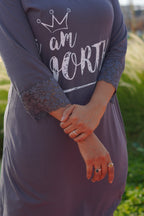 Dark Grey “Worth it” Long Tee's Polo Lace Set | LPX05v07