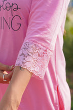 Baby Pink “Growing” Long Tee's Polo Lace Set | LPX05v03