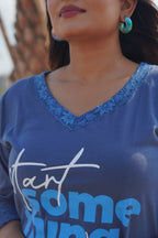 Dark Blue “Start Something New” Long Tee's Polo Lace Set | LPX05v06