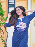 Dark Blue "Enjoy" Cotton Long T-Shirt Pyjama Set | LP06v08