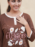 Brown Sugar "Flower" Cotton Long T-Shirt Pyjama Set | LP06v10