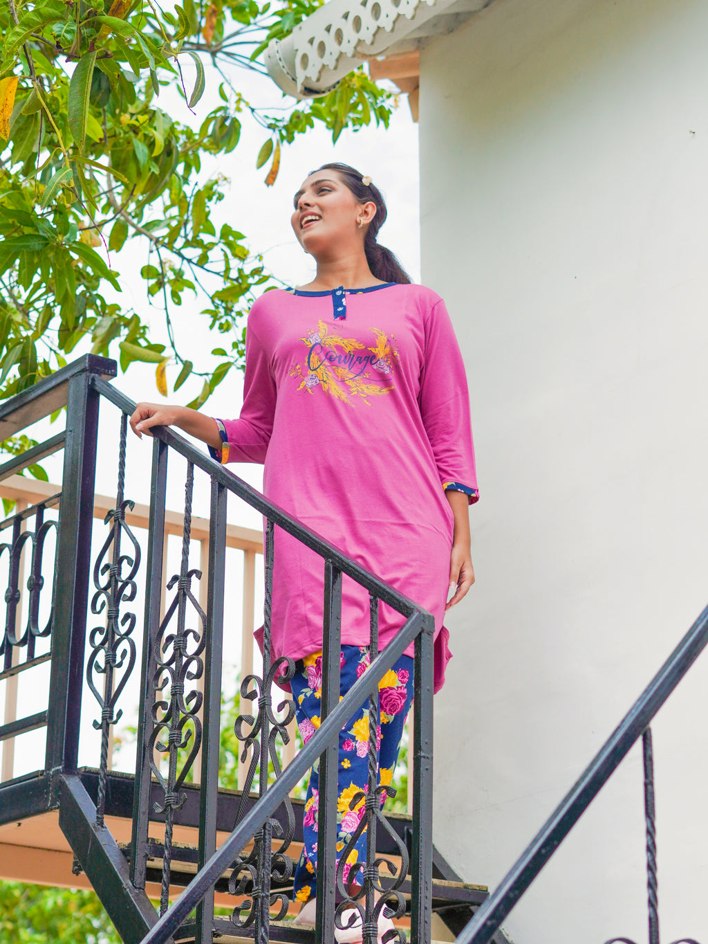DirtyPink "Courage" Cotton Long T-Shirt Pyjama Set | LP06v02