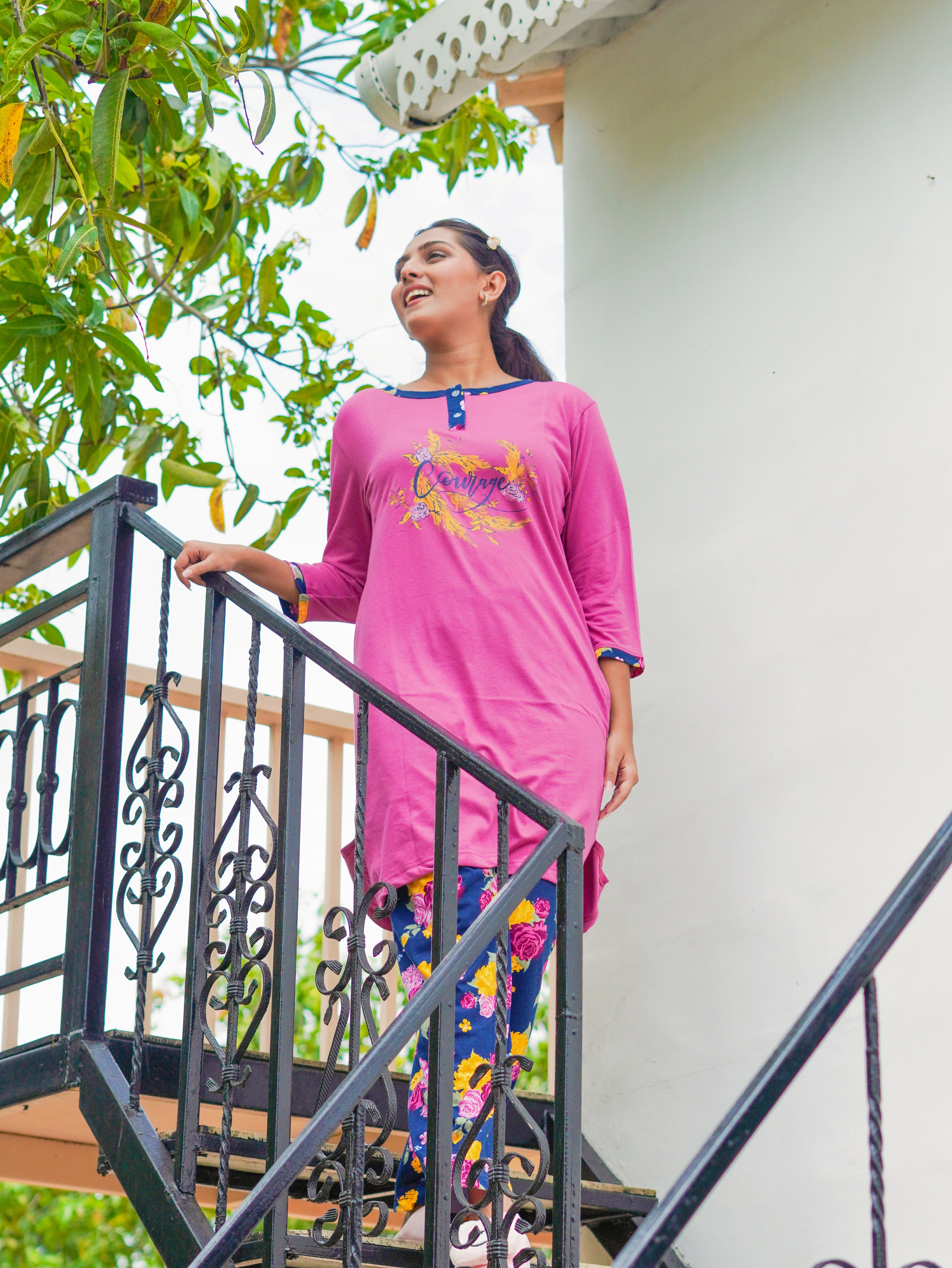 DirtyPink "Courage" Cotton Long T-Shirt Pyjama Set | LP06v02