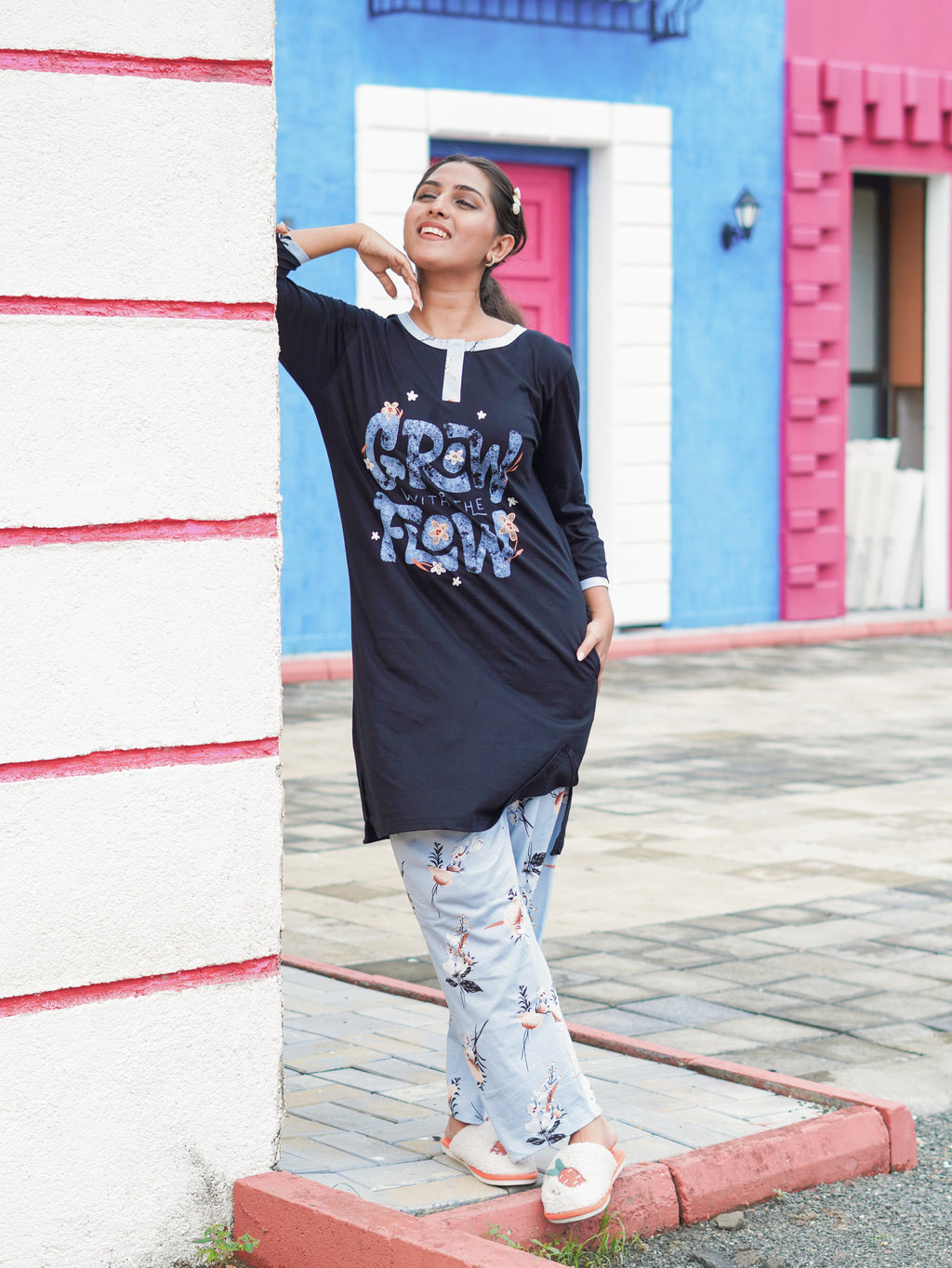 DarkBlack "Grow" Cotton Long T-Shirt Pyjama Set | LP06v01