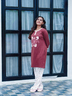 Brown Sugar "Flower" Cotton Long T-Shirt Pyjama Set | LP06v10