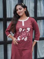 Brown Sugar "Flower" Cotton Long T-Shirt Pyjama Set | LP06v10