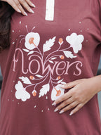 Brown Sugar "Flower" Cotton Long T-Shirt Pyjama Set | LP06v10