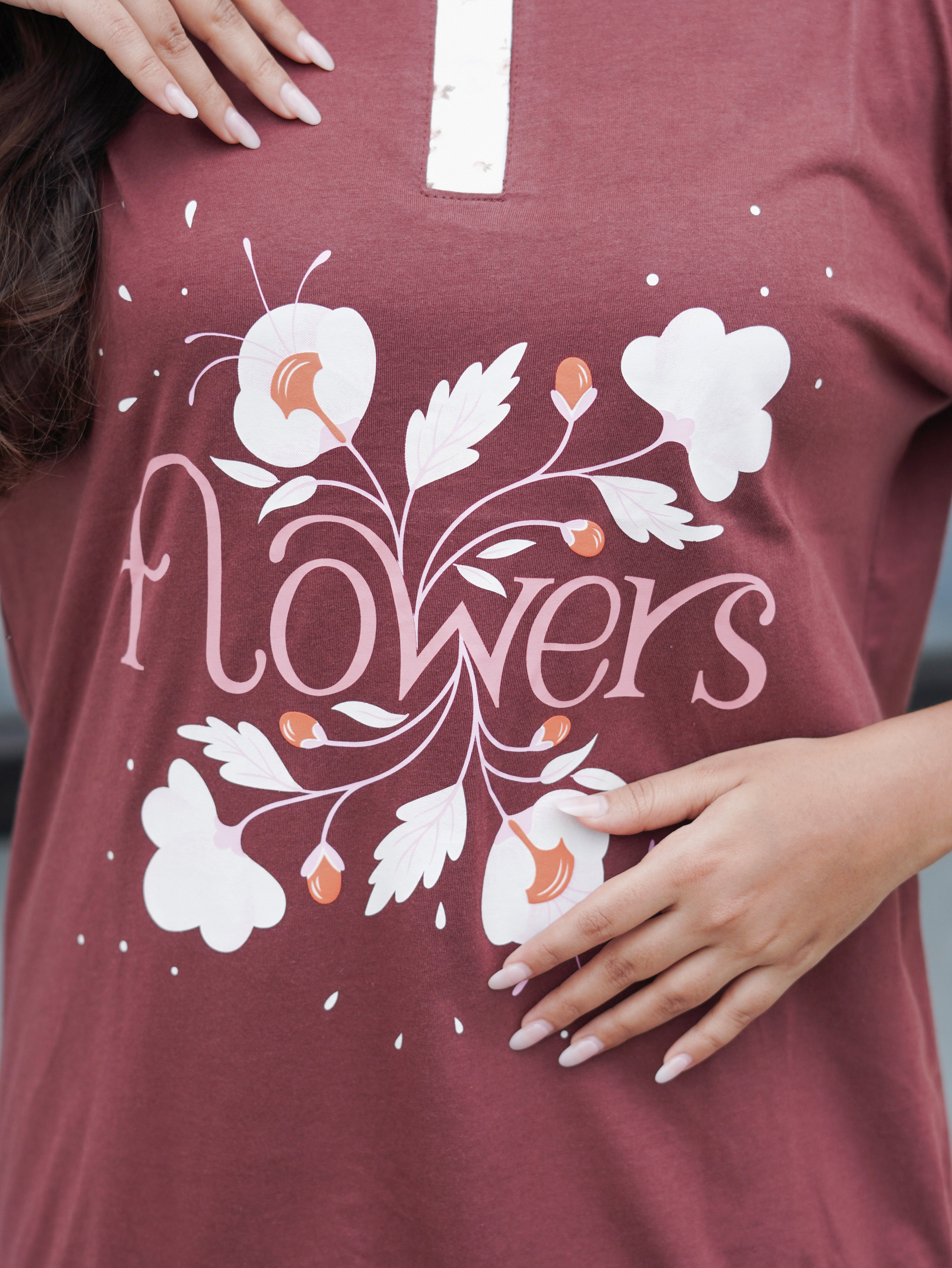 Brown Sugar "Flower" Cotton Long T-Shirt Pyjama Set | LP06v10