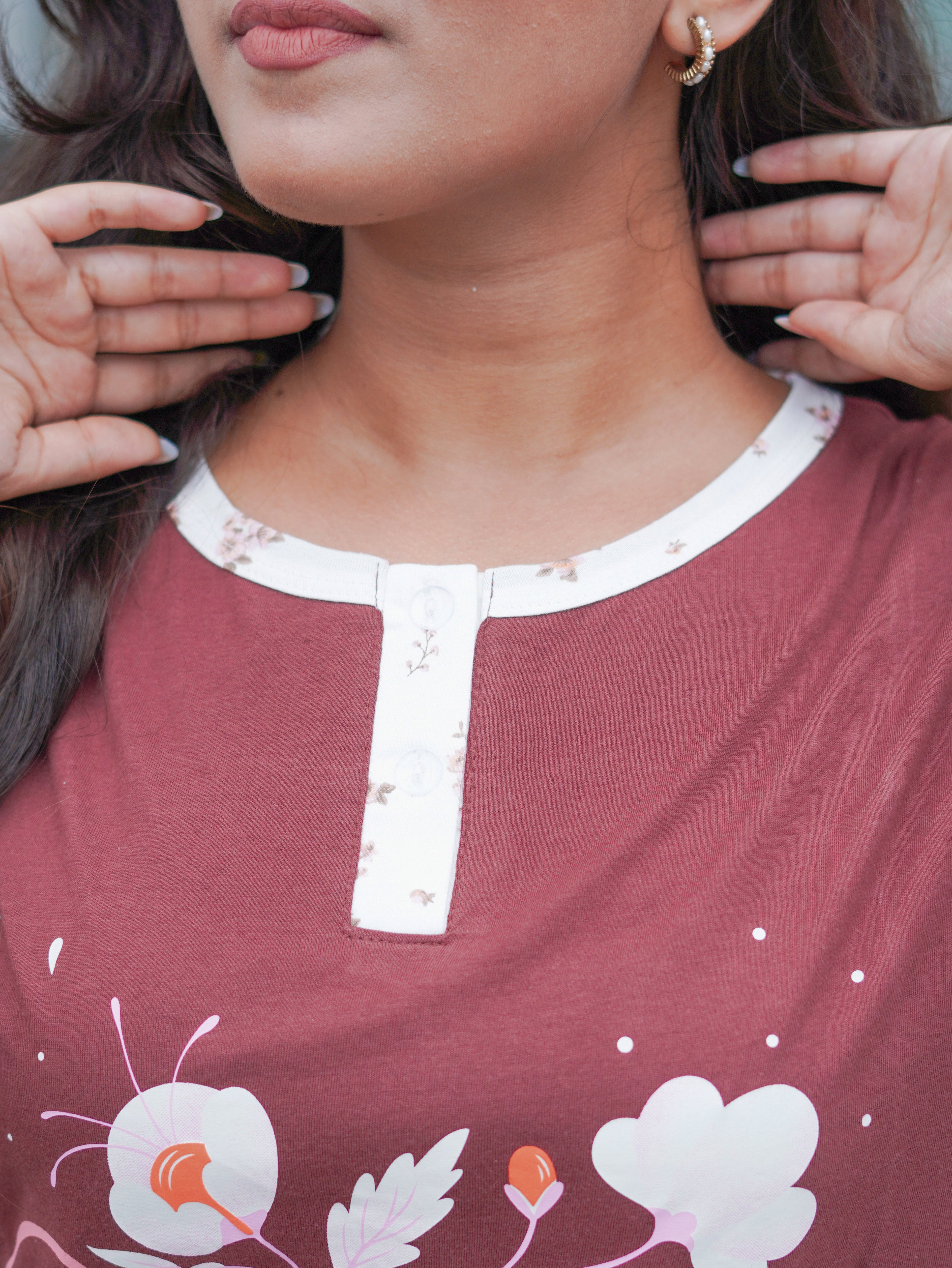 Brown Sugar "Flower" Cotton Long T-Shirt Pyjama Set | LP06v10