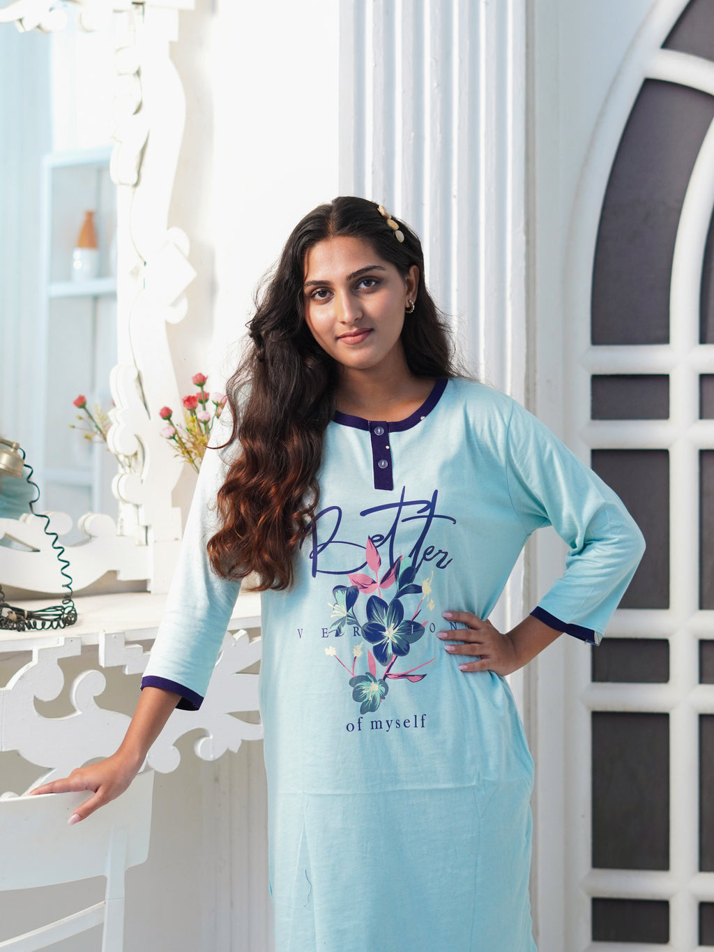 Elite Sea Green "Better" Cotton Long T-Shirt Pyjama Set | LP06v07