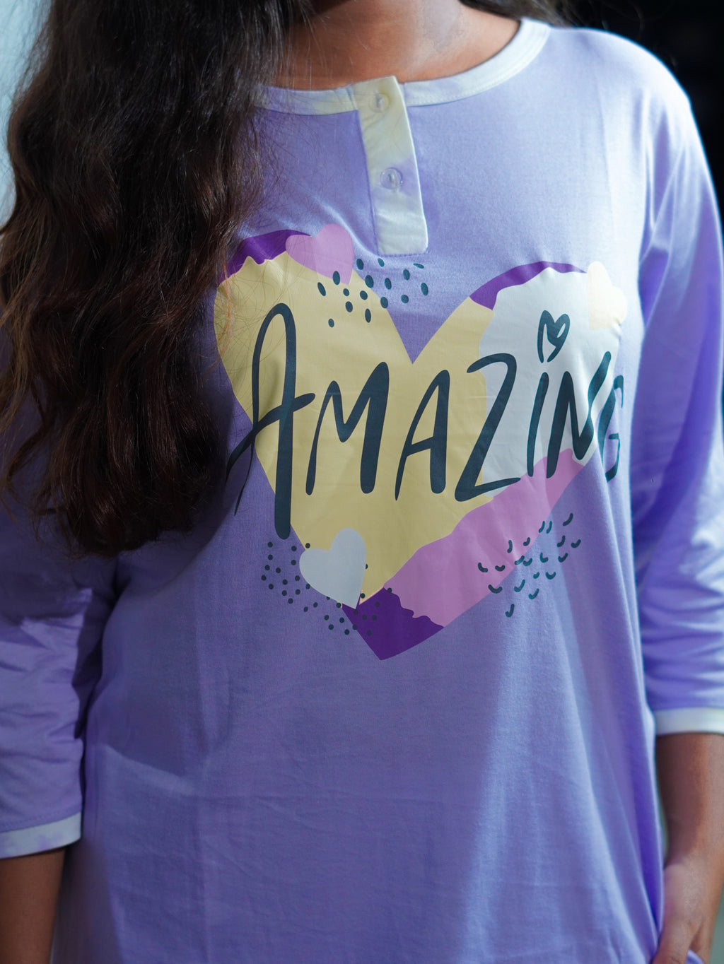 Elite Lavender "Amazing" Cotton Long T-Shirt Pyjama Set | LP06v08