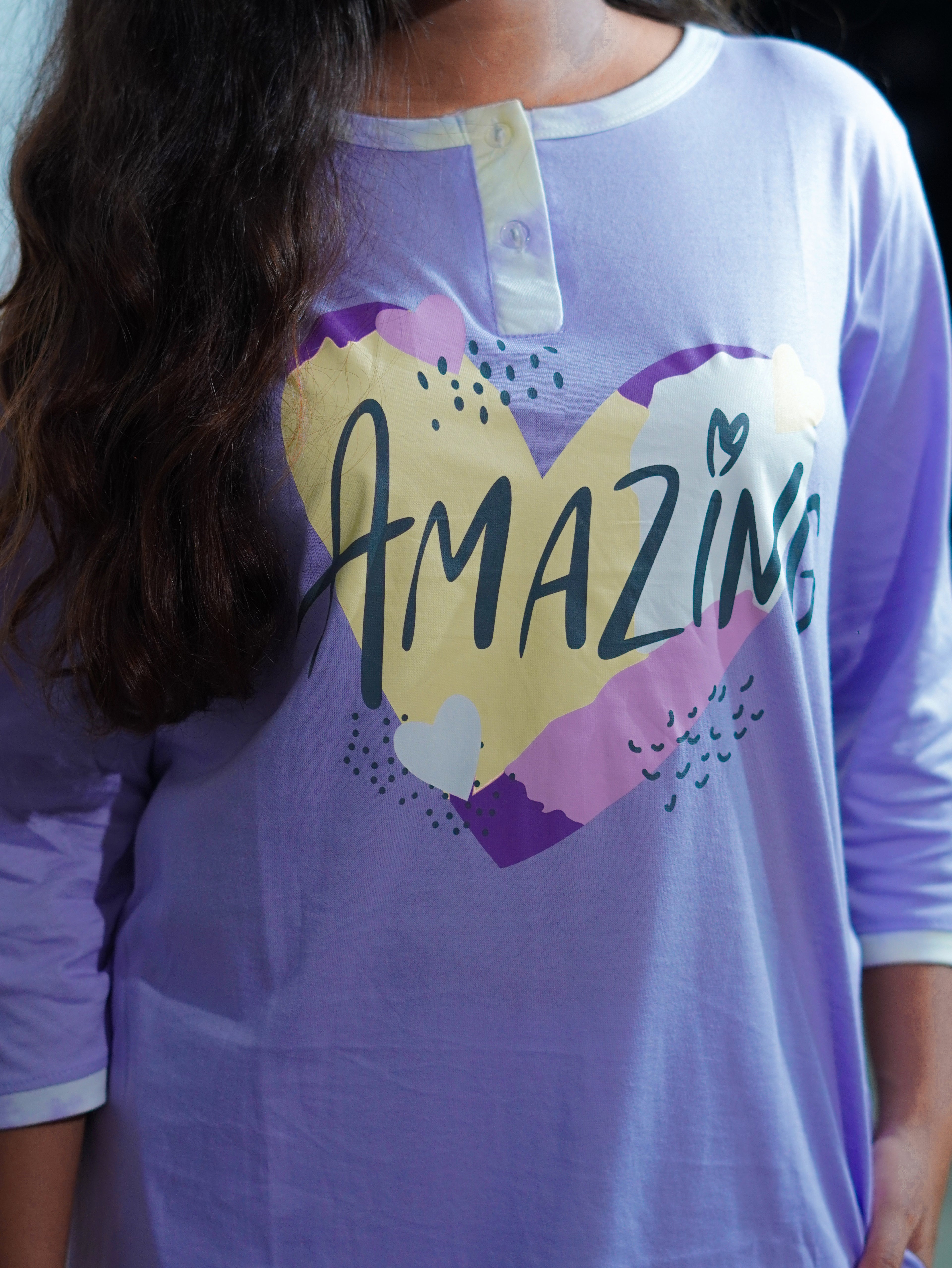 Elite Lavender "Amazing" Cotton Long T-Shirt Pyjama Set | LP06v08