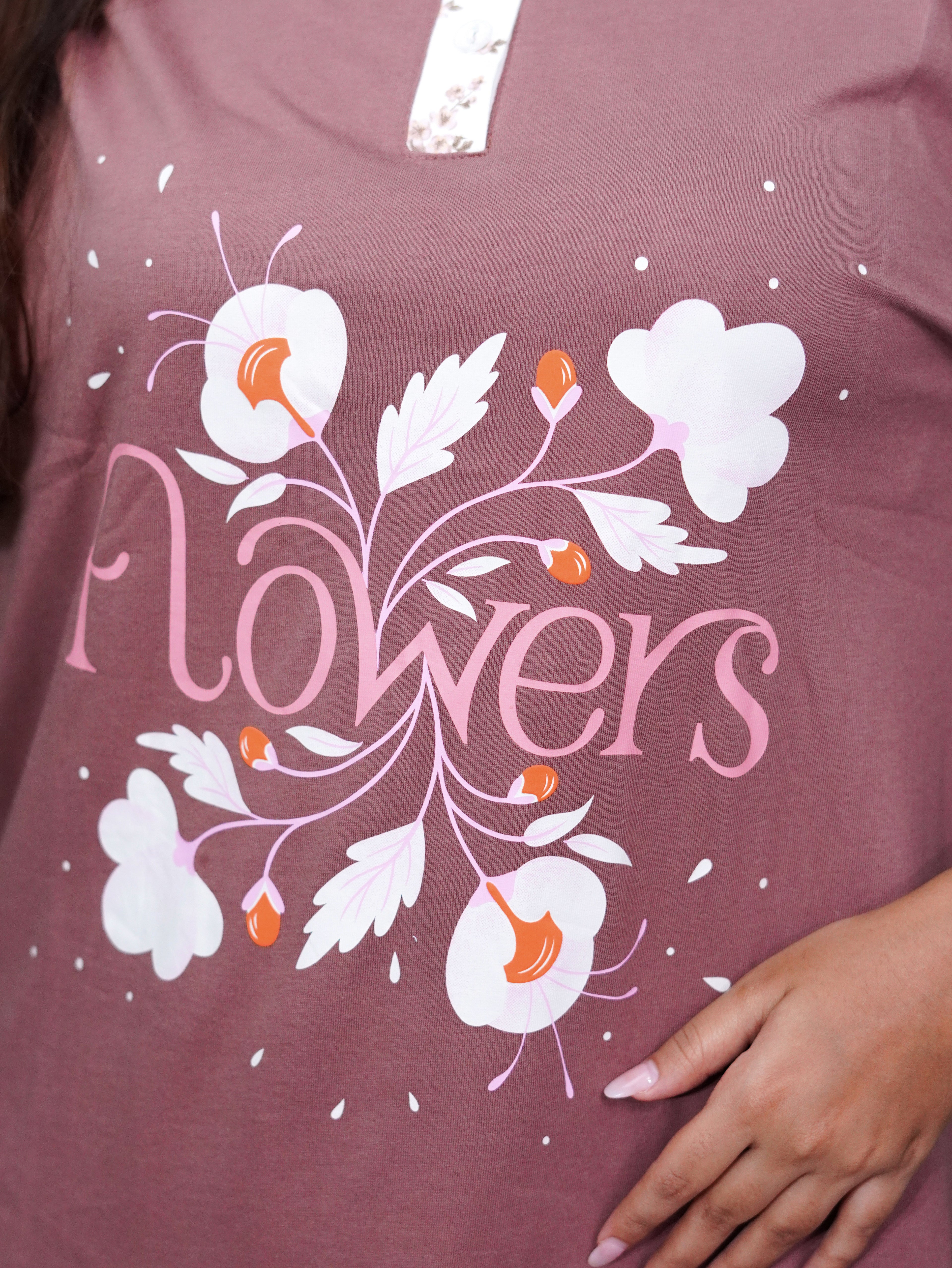 Brown Sugar "Flower" Cotton Long T-Shirt Pyjama Set | LP06v10