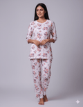 Flower Bunch White-Maroon Pyjama Set (CS1v08)
