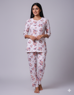 Flower Bunch White-Maroon Pyjama Set (CS1v08)