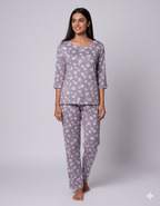 Grey & Pink Daisy Print Pyjama Set (CS1v01)