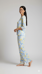 Blue-Yellow Floral Bunch Pyjama Set (CS1v17)