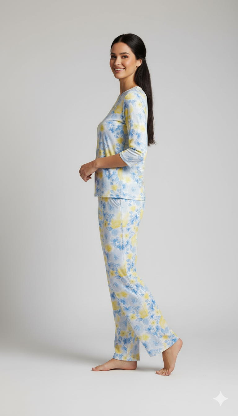 Blue-Yellow Floral Bunch Pyjama Set (CS1v17)