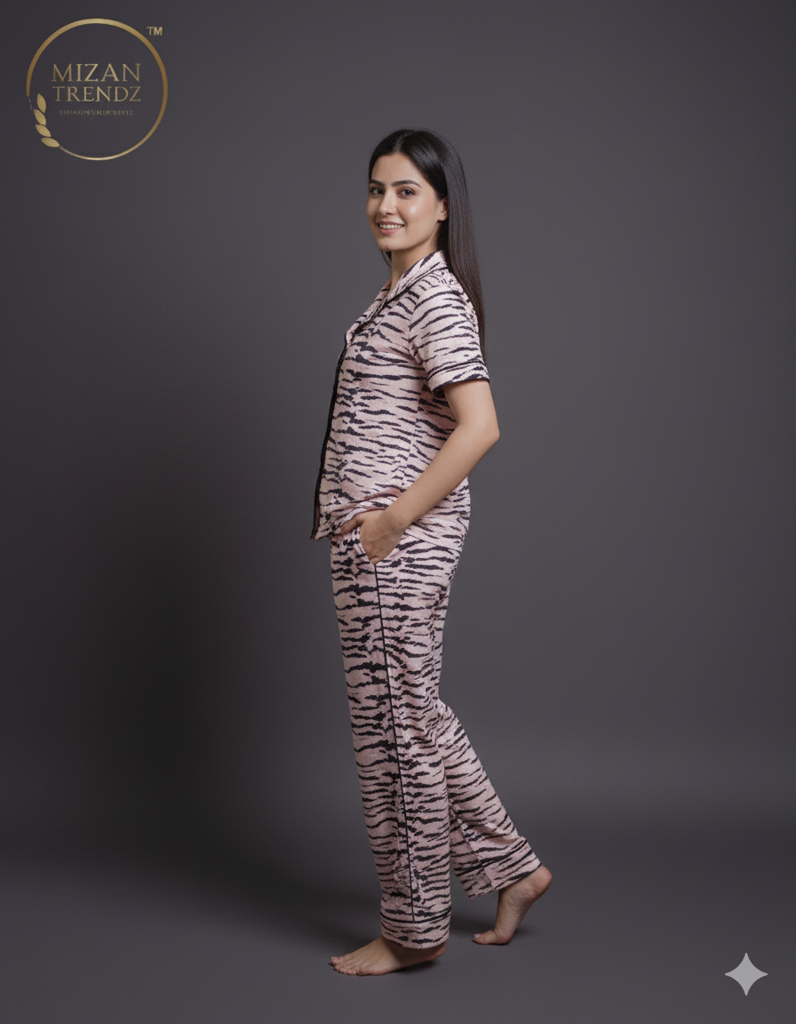 Tiger Print Button Down Night-Suit Set (MTF2v03)