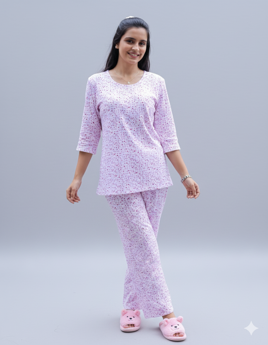 Ditsy Floral White-Pink Pyjama Set (CS1v16)