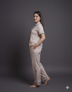 Cadet Gray Pear Fruit design Button Down Night-Suit Set (MTF2v12)