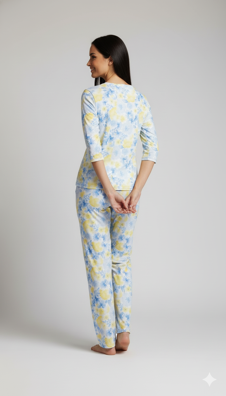 Blue-Yellow Floral Bunch Pyjama Set (CS1v17)