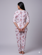 Flower Bunch White-Maroon Pyjama Set (CS1v08)