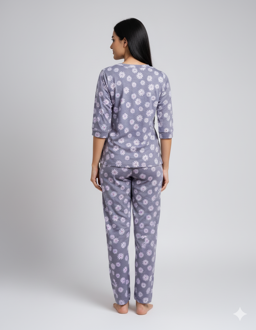 Grey Lilies Daisy Flowers Pyjama Sets (CS1v03)