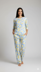 Blue-Yellow Floral Bunch Pyjama Set (CS1v17)