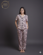 Tiger Print Button Down Night-Suit Set (MTF2v03)