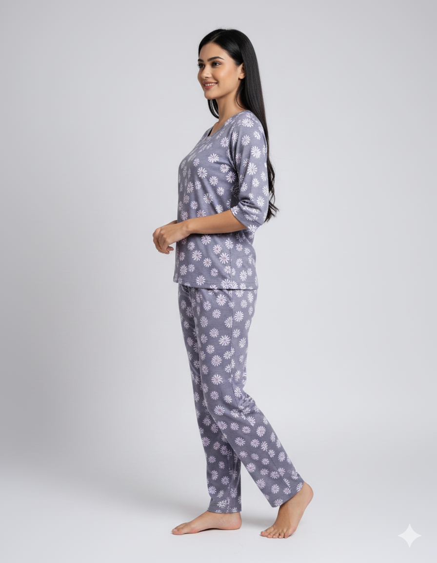 Grey Lilies Daisy Flowers Pyjama Sets (CS1v03)