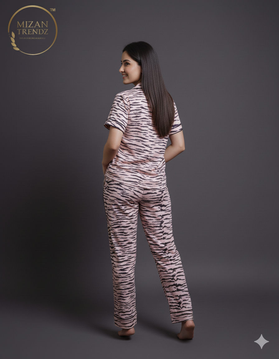 Tiger Print Button Down Night-Suit Set (MTF2v03)