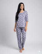 Grey Lilies Daisy Flowers Pyjama Sets (CS1v03)