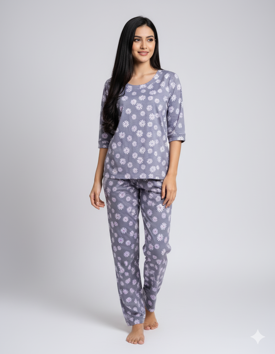 Grey Lilies Daisy Flowers Pyjama Sets (CS1v03)