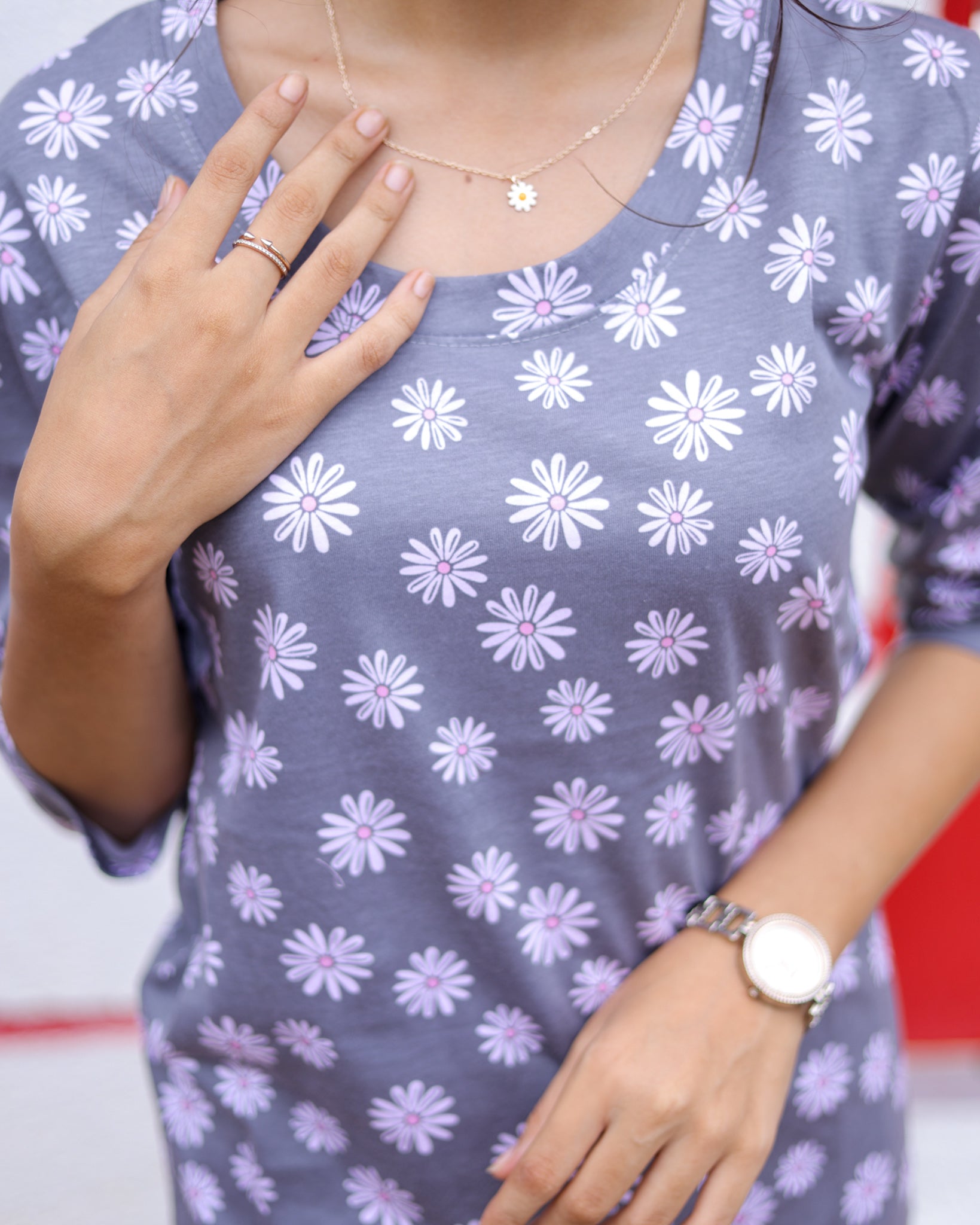 Grey Lilies Daisy Flowers Pyjama Sets (CS1v03)